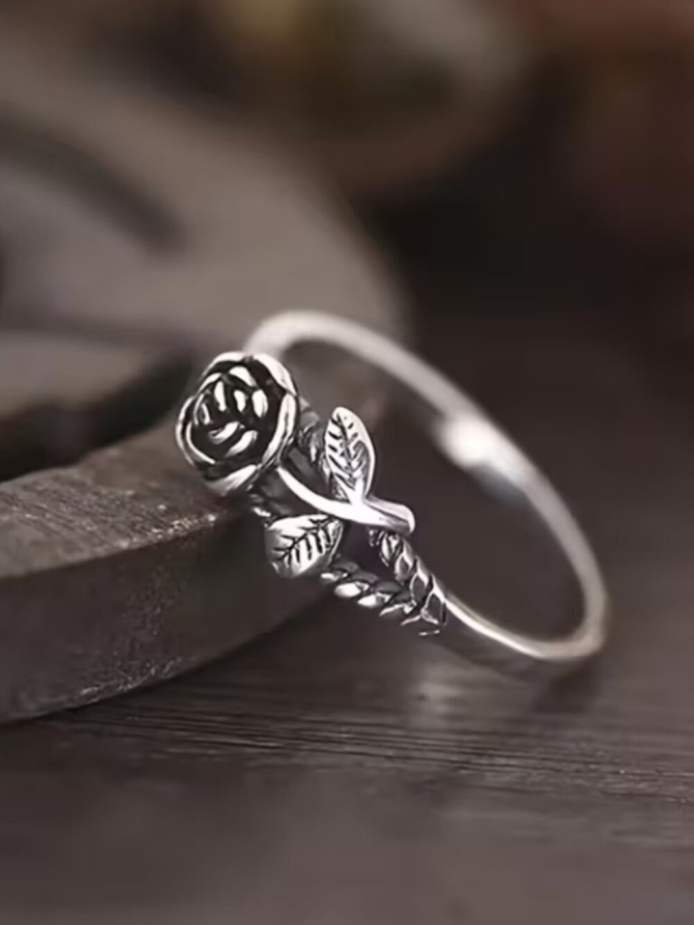 Silver Retro/Vintage Style Rose Flower Ring Size 9